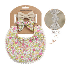 Load image into Gallery viewer, 3Pcs Baby Headband Tassel Saliva Towel Floral Print Newborn Double Side Bibs Boys Girls Bandana Burp Cloths Feeding Smock Stuff