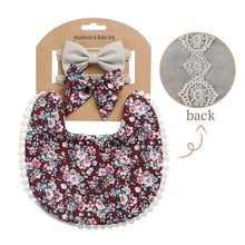 Load image into Gallery viewer, 3Pcs Baby Headband Tassel Saliva Towel Floral Print Newborn Double Side Bibs Boys Girls Bandana Burp Cloths Feeding Smock Stuff