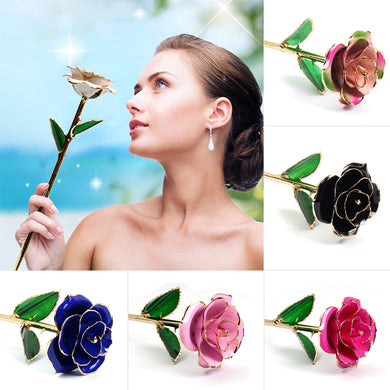 24k Gold Dipped Rose Flower Artificial Flowers Eternal Rose with Stand Forever Love In Box Birthday Gift for Girls