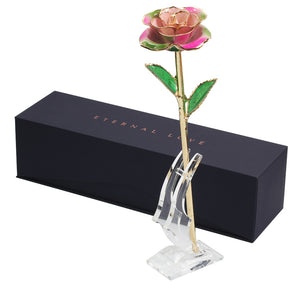 24k Gold Dipped Rose Flower Artificial Flowers Eternal Rose with Stand Forever Love In Box Birthday Gift for Girls