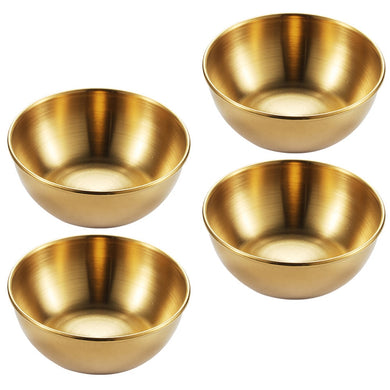 4pcs Golden Sauce Dish Appetizer Serving Tray Stainless Steel Sauce Dishes Spice Plates Kitchen Supplies Plates Spice Dish Plate