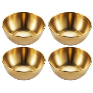 4pcs Golden Sauce Dish Appetizer Serving Tray Stainless Steel Sauce Dishes Spice Plates Kitchen Supplies Plates Spice Dish Plate