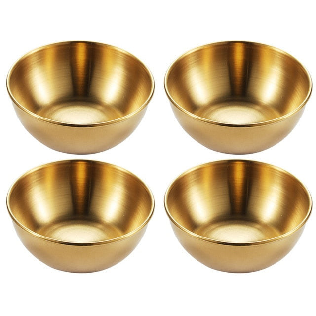 4pcs Golden Sauce Dish Appetizer Serving Tray Stainless Steel Sauce Dishes Spice Plates Kitchen Supplies Plates Spice Dish Plate