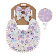 Load image into Gallery viewer, 3Pcs Baby Headband Tassel Saliva Towel Floral Print Newborn Double Side Bibs Boys Girls Bandana Burp Cloths Feeding Smock Stuff