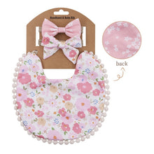 Load image into Gallery viewer, 3Pcs Baby Headband Tassel Saliva Towel Floral Print Newborn Double Side Bibs Boys Girls Bandana Burp Cloths Feeding Smock Stuff