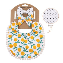 Load image into Gallery viewer, 3Pcs Baby Headband Tassel Saliva Towel Floral Print Newborn Double Side Bibs Boys Girls Bandana Burp Cloths Feeding Smock Stuff