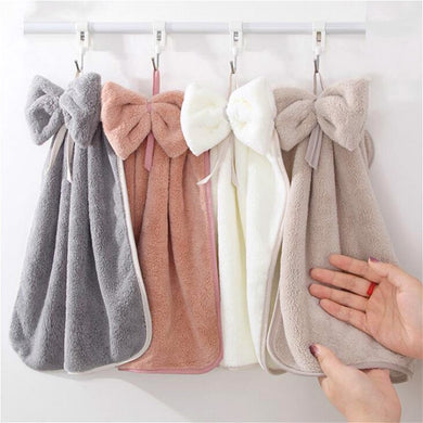 Bow Hand Towel Microfiber Fabric Quick-Dry Water absorption Dry Hanging Wash Hand Towel Kids Daily Using Kitchen Toilet Towels