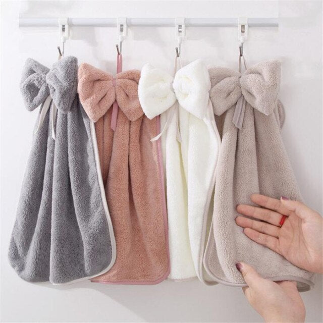 Bow Hand Towel Microfiber Fabric Quick-Dry Water absorption Dry Hanging Wash Hand Towel Kids Daily Using Kitchen Toilet Towels