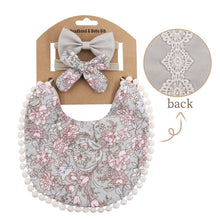 Load image into Gallery viewer, 3Pcs Baby Headband Tassel Saliva Towel Floral Print Newborn Double Side Bibs Boys Girls Bandana Burp Cloths Feeding Smock Stuff