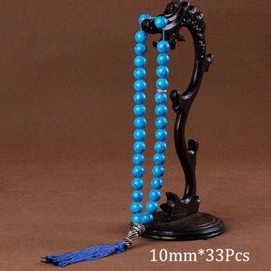 10mm Green Malachite Stone Bracelets Tassel Pendant 33 Prayer Beads Islamic Muslim Tasbih Allah Mohammed Rosary For Women Men