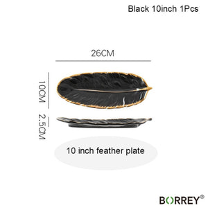 BORREY Ceramic Platter Storage Tray Sushi Plate Leaf Feather Shape Candy Trinket Jewelry Fruit Serving Tray Storage Tableware
