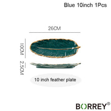 Load image into Gallery viewer, BORREY Ceramic Platter Storage Tray Sushi Plate Leaf Feather Shape Candy Trinket Jewelry Fruit Serving Tray Storage Tableware