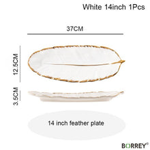 Load image into Gallery viewer, BORREY Ceramic Platter Storage Tray Sushi Plate Leaf Feather Shape Candy Trinket Jewelry Fruit Serving Tray Storage Tableware