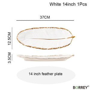 BORREY Ceramic Platter Storage Tray Sushi Plate Leaf Feather Shape Candy Trinket Jewelry Fruit Serving Tray Storage Tableware