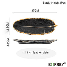 Load image into Gallery viewer, BORREY Ceramic Platter Storage Tray Sushi Plate Leaf Feather Shape Candy Trinket Jewelry Fruit Serving Tray Storage Tableware