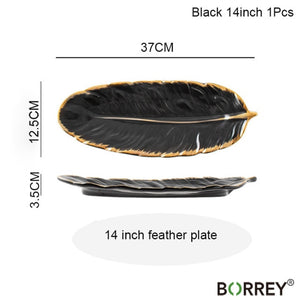 BORREY Ceramic Platter Storage Tray Sushi Plate Leaf Feather Shape Candy Trinket Jewelry Fruit Serving Tray Storage Tableware