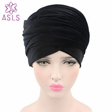 Load image into Gallery viewer, High quality  Style New women and men Velvet Long Turban Tail Cap Wrapped Head Muslim hijab shawl Scarf Hat Headwrap Scarf