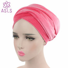 Load image into Gallery viewer, High quality  Style New women and men Velvet Long Turban Tail Cap Wrapped Head Muslim hijab shawl Scarf Hat Headwrap Scarf