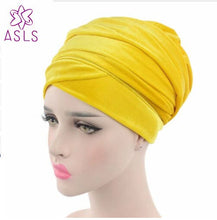 Load image into Gallery viewer, High quality  Style New women and men Velvet Long Turban Tail Cap Wrapped Head Muslim hijab shawl Scarf Hat Headwrap Scarf
