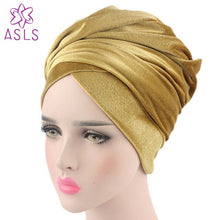Load image into Gallery viewer, High quality  Style New women and men Velvet Long Turban Tail Cap Wrapped Head Muslim hijab shawl Scarf Hat Headwrap Scarf