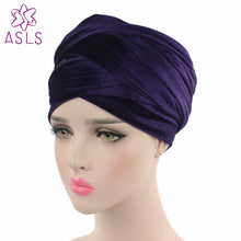 Load image into Gallery viewer, High quality  Style New women and men Velvet Long Turban Tail Cap Wrapped Head Muslim hijab shawl Scarf Hat Headwrap Scarf