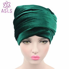 Load image into Gallery viewer, High quality  Style New women and men Velvet Long Turban Tail Cap Wrapped Head Muslim hijab shawl Scarf Hat Headwrap Scarf