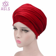 Load image into Gallery viewer, High quality  Style New women and men Velvet Long Turban Tail Cap Wrapped Head Muslim hijab shawl Scarf Hat Headwrap Scarf