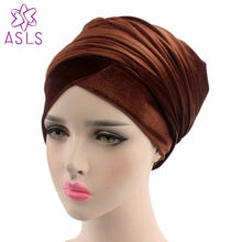 Load image into Gallery viewer, High quality  Style New women and men Velvet Long Turban Tail Cap Wrapped Head Muslim hijab shawl Scarf Hat Headwrap Scarf