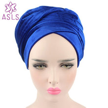 Load image into Gallery viewer, High quality  Style New women and men Velvet Long Turban Tail Cap Wrapped Head Muslim hijab shawl Scarf Hat Headwrap Scarf