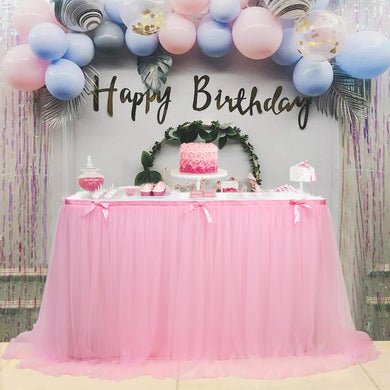 (FR) L190-280-450cm Table Skirt Wedding Party Tutu Tulle Tableware Cloth Baby Shower Birthday Banquet Party Wedding Table Skirting Party Home Decor