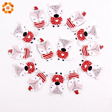 24PCS Cartoon Squirrel Wooden Supplies With Rope Wood Pendants For Christmas Party Xmas Tree Ornaments Kids Gifts Decorations