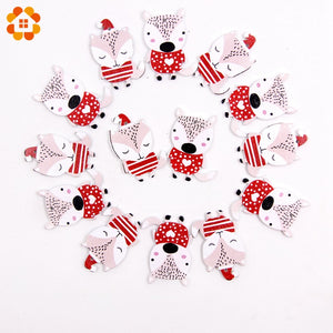 24PCS Cartoon Squirrel Wooden Supplies With Rope Wood Pendants For Christmas Party Xmas Tree Ornaments Kids Gifts Decorations