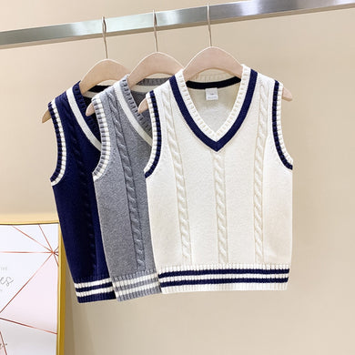 Autumn Children Vest Boys Pullover V-neck Waistcoat Girls Teenage Knitted School Uniform Winter Baby Clothes Sleeveless Sweaters
