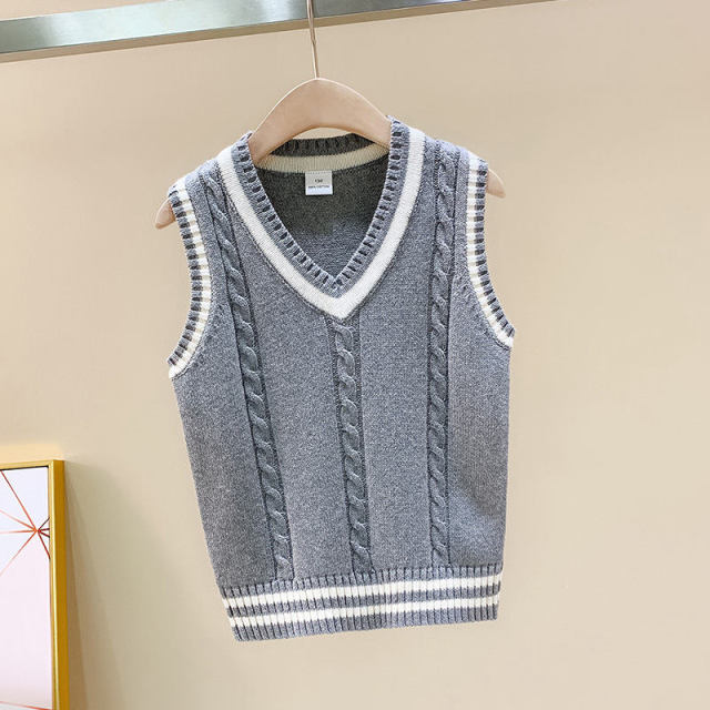 Autumn Children Vest Boys Pullover V-neck Waistcoat Girls Teenage Knitted School Uniform Winter Baby Clothes Sleeveless Sweaters