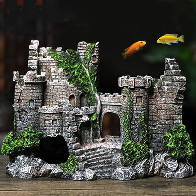 Aquarium Ancient Castle Decoration Resin Artificial Building Rocks Cave for Aquarium Fish Tank Landscaping Ornament Decor