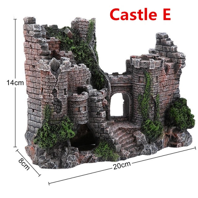 Aquarium Ancient Castle Decoration Resin Artificial Building Rocks Cave for Aquarium Fish Tank Landscaping Ornament Decor