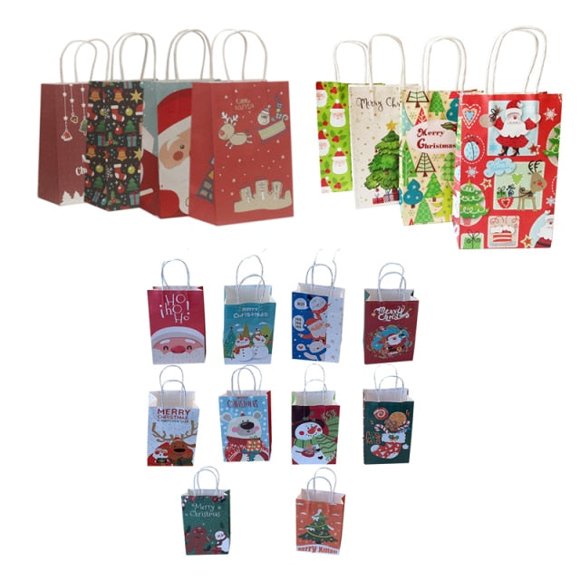 10Pcs/lot Multifuntion Christmas Paper Bag 21*13*8cm Festival gift bags with Handles Christmas Party Supplies For Event Party