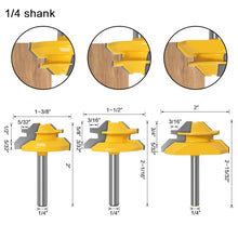 Load image into Gallery viewer, 1-3Pc 45 Degree Lock Miter Router Bit 1/4 6m Shank Woodworking Tenon Milling Cutter Tool Drilling Milling For Wood Carbide Alloy
