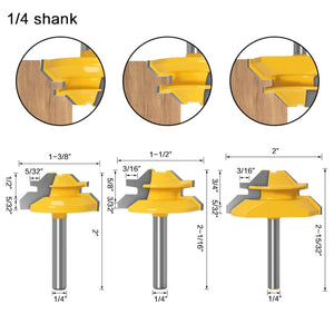 1-3Pc 45 Degree Lock Miter Router Bit 1/4 6m Shank Woodworking Tenon Milling Cutter Tool Drilling Milling For Wood Carbide Alloy