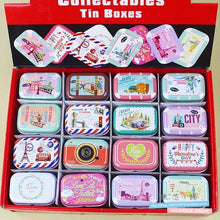 Load image into Gallery viewer, 12Pieces/Lot Portable Mini Metal Tin Box Multiple Pattern Printing Mac Makeup Jewelry Pill Storage Box With Lid Gift Packing Box