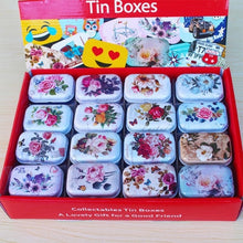 Load image into Gallery viewer, 12Pieces/Lot Portable Mini Metal Tin Box Multiple Pattern Printing Mac Makeup Jewelry Pill Storage Box With Lid Gift Packing Box