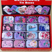 Load image into Gallery viewer, 12Pieces/Lot Portable Mini Metal Tin Box Multiple Pattern Printing Mac Makeup Jewelry Pill Storage Box With Lid Gift Packing Box