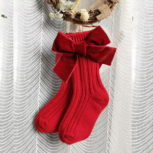 Baby Girls Knee High Socks Kids Cotton Big Bow Christmas Sock Solid Woolen Leg Warmers Girl Toddler Soft Long Socks For Children