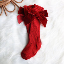 Load image into Gallery viewer, Baby Girls Knee High Socks Kids Cotton Big Bow Christmas Sock Solid Woolen Leg Warmers Girl Toddler Soft Long Socks For Children