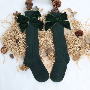 Baby Girls Knee High Socks Kids Cotton Big Bow Christmas Sock Solid Woolen Leg Warmers Girl Toddler Soft Long Socks For Children