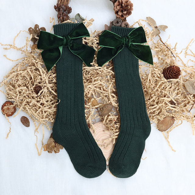 Baby Girls Knee High Socks Kids Cotton Big Bow Christmas Sock Solid Woolen Leg Warmers Girl Toddler Soft Long Socks For Children