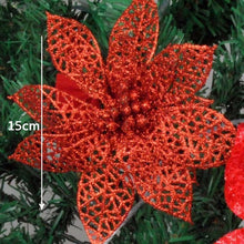 Load image into Gallery viewer, Hot 10Pcs 15CM Glitter Artificial Flowers Christmas Tree Ornaments Decorations Christmas Decorations For Home Christmas Gifts 7Z