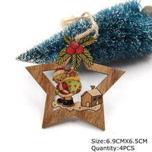 Load image into Gallery viewer, 4PCS Star Printed Wooden Pendants Ornaments Xmas Tree Ornament DIY Wood Crafts Kids Gift for Home Christmas Party Decorations