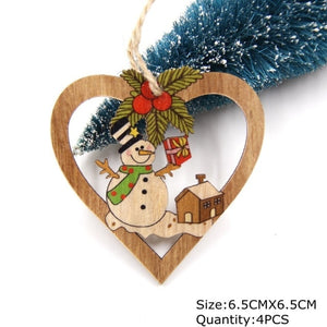 4PCS Star Printed Wooden Pendants Ornaments Xmas Tree Ornament DIY Wood Crafts Kids Gift for Home Christmas Party Decorations