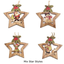 Load image into Gallery viewer, 4PCS Star Printed Wooden Pendants Ornaments Xmas Tree Ornament DIY Wood Crafts Kids Gift for Home Christmas Party Decorations